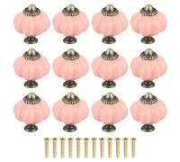 Sourcing Map 12pcs Ceramic Pumpkin Knobs, Pink Knobs Decorative Pulls, Vintage Drawer Pulls with 12 Screws for Cabinet Drawers, Closets, and Cupboards (38mm/1.5")