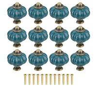 Sourcing Map 12pcs Ceramic Pumpkin Knobs, Teal Knobs Decorative Pulls, Vintage Drawer Pulls with 12 Screws for Cabinet Drawers, Closets, and Cupboards (38mm/1.5")