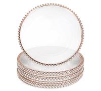 sourcing map 12pcs Clear Charger Plates Bulk, 13" Plastic Round Charger Plates with Bead Trim Dinner Dessert Plate for Wedding Party Event Table Setting Decoration, Rose Gold