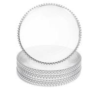 sourcing map 12pcs Clear Charger Plates Bulk, 13" Plastic Round Charger Plates with Bead Trim Dinner Dessert Plate for Wedding Party Event Table Setting Decoration, Silver
