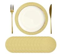 sourcing map 12Pcs Disposable Round Placemats, 33cm Chargers Place Mats Metallic Thin Mesh Table Mates Pressed Foil Table Doilies for Dining Table Wedding Birthday Party Home Decor, Gold