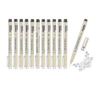 sourcing map 12Pcs Fineliner Ink Pens, 0.2/0.25/0.3/0.35/0.4/0.5/0.6/0.9/1.0/2.0/3.0/1.0mmBlack Micro Pens with Waterproof Archival Ink for Watercolor Sketching Cartoon Technical Drawing