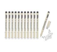 sourcing map 12Pcs Fineliner Ink Pens, 0.35mm Black Micro Pens with Waterproof Archival Ink for Watercolor Sketching Cartoon Technical Drawing