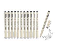 sourcing map 12Pcs Fineliner Ink Pens, 0.6mm Black Micro Pens with Waterproof Archival Ink for Watercolor Sketching Cartoon Technical Drawing