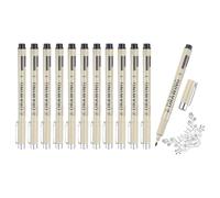 sourcing map 12Pcs Fineliner Ink Pens, 1.0mmBlack Micro Pens with Waterproof Archival Ink for Watercolor Sketching Cartoon Technical Drawing