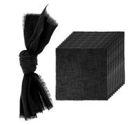 sourcing map 12Pcs Handmade Cloth Napkins, 16.5x16.5 Inch Cotton Napkins with Fringe Square Rustic Table Napkin for Wedding Party Dinner Table Decor Bridal Shower, Black