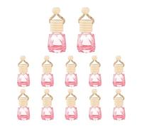 sourcing map 12pcs Hanging Car Air Freshener Perfume Bottle, 8ml Pendant Empty Clear/Pink Glass Essential Oil Aromatherapy Diffuser with Wooden Cap for Car Decor (Clear/Pink, Rhombus)