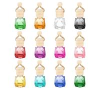 sourcing map 12pcs Hanging Car Air Freshener Perfume Bottle, 8ml Pendant Empty Glass Essential Oil Aromatherapy Diffuser with Wooden Cap for Car Decor (Multicolor, Rhombus)