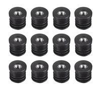 sourcing map 12Pcs Inserts for Round Tubes with M6 Thread, for 15mm/0.59" ID Round Tube, Round Black Plastic Plug Caster Insert Chair End Caps Furniture Leg Plug