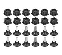 sourcing map 12Pcs Inserts for Square Tubes with Leveling Feet, for 0.79"x0.79" OD Square Tube, M8-1.25mm Thread Black Plastic Furniture Chair Blanking End Caps Insert Plugs