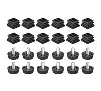 sourcing map 12Pcs Inserts for Square Tubes with Leveling Feet, for 0.98"x0.98" OD Square Tube, Adjustable 10-14mm M8-1.25mm Thread Black Plastic Furniture Chair Blanking End Caps Insert
