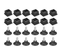 sourcing map 12Pcs Inserts for Square Tubes with Leveling Feet, for 0.98"x0.98" OD Square Tube, M8-1.25mm Thread Black Plastic Furniture Chair Blanking End Caps Insert Plugs