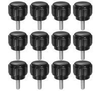 sourcing map 12pcs Knurled Clamping Knobs M3 x 8mm Metric Zinc Plated Carbon Steel Male Thread Thumb Screw on Type 14mm Plastic Round Head Threaded Hand Bolt Stud Knobs Black