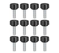 sourcing map 12pcs Knurled Clamping Knobs M5 x 20mm Metric Zinc Plated Carbon Steel Male Thread Thumb Screw on Type 15mm Plastic Round Head Threaded Hand Bolt Stud Knobs Black