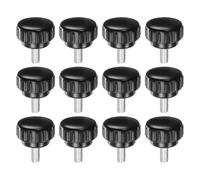 sourcing map 12pcs Knurled Clamping Knobs M6 x 16mm Metric Zinc Plated Carbon Steel Male Thread Thumb Screw on Type 25mm Plastic Round Head Threaded Hand Bolt Stud Knobs Black