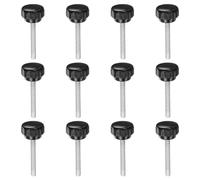 sourcing map 12pcs Knurled Clamping Knobs M6 x 45mm Metric Zinc Plated Carbon Steel Male Thread Thumb Screw on Type 25mm Plastic Round Head Threaded Hand Bolt Stud Knobs Black