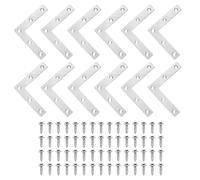 sourcing map 12Pcs l Shape Flat Bracket, 3.15" x 3.15" Metal Flat Corner Bracket Right Angle Corner Brace Mending Plate with Screws for Wood Frame Furniture Fixing Joining, Silver