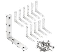 sourcing map 12pcs L-Shaped Corner Bracket 3.3" x 3.3" x 0.8" Stainless Steel 90 Degree Angle Brace Joint Right Corner Fastener with 72 Screws for Shelves Cabinet Chair Drawer, Silver