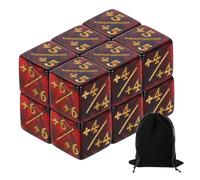 sourcing map 12Pcs Magic Dice Counters, Acrylic D6 Life Token Dice Set with Pouch for Standard Cards Gaming Accessories, Red & Black