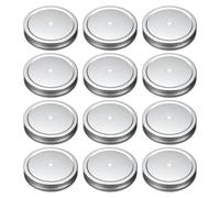 sourcing map 12pcs Mason Jar Lids 3.43" Tinplate Regular Mouth Reusable Mason Canning Covers with Straw Hole for Storage Bottle Water Bottle and Jars, Silver