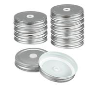 sourcing map 12Pcs Mason Jar Lids with Straw Hole, 70mm Tinplate Canning Lids Fits Regular Mouth Mason Jar, Drinking Lids Set Reusable for DIY, Drinking, Daily Food Storage, Silver