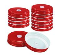 sourcing map 12Pcs Mason Jar Lids with Straw Hole, 70mm Tinplate Canning Lids Fits Regular Mouth Mason Jar, Drinking Lids Set Reusable for DIY, Drinking, Daily Food Storage, Red