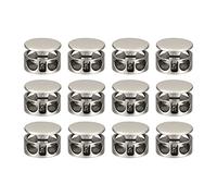 sourcing map 12pcs Metal Cord Locks, 3.5mm Double Hole Spring Stopper Fastener Slider Toggles End for Drawstrings Bags Backpack Clothing Lanyard, Pearl Nickel
