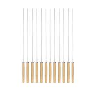 sourcing map 12pcs Metal Kebob Skewers 35cmx3.5mmx1mm Stainless Steel Flat Sticks with Wood Grip Handle Reusable BBQ Barbecue Skewers Outdoor Grill Grilling Stick for Meat Fruit Vegetables