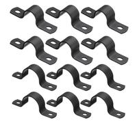 sourcing map 12Pcs Metal Pipe Clamps, 2 Sizes Carbon Steel Two Hole Strap U Bracket Tube Clip Conduit Clamps for Pipe Fixing Wire Cord Installation Decorating, Black (1/2", 1")