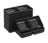 sourcing map 12Pcs MF Square Dipping Bowls, Small Black Side Dish Bowls with 2 Compartment Divided Seasoning Plate Soy Dishes for Condiment Desserts Home BBQ Party Picnic Restaurant