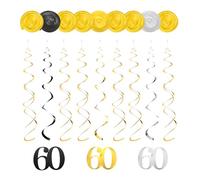 sourcing map 12pcs Mixed Color Hanging Swirls Decorations, 28" Sparkle Plastic Party Streamers Ceiling Decoration Swirls for 60th Birthday Party, (Gold, Silver, Black)