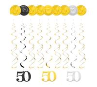 sourcing map 12pcs Mixed Color Hanging Swirls Decorations, 28" Sparkle Plastic Party Streamers Ceiling Decoration Swirls for 50th Birthday Party, (Gold, Silver, Black)