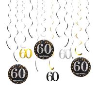 sourcing map 12pcs Mixed Color Hanging Swirls Decorations Set, 28" Plastic Spiral Streamers Ceiling Decoration Party Swirls for 60th Birthday Party Decoration, (Gold, Silver, Black)