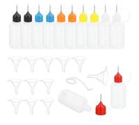 sourcing map 12Pcs Needle Tip Squeeze Bottle, 30ml/1oz Glue Tip Applicator Bottles Plastic Liquid for Paper Crafts,Painting,Oil,Ink(Black/Orange/White/Yellow/Red/Blue, with 12 Funnel)