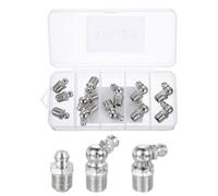 sourcing map 12pcs Nickel-Plated Steel Straight and Angled Grease Fitting 1/8"-28 Thread Straight 90 Degree 45 Degree Hydraulic Grease Nipple Accessories