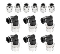 sourcing map 12Pcs Push to Connect Fittings, 6.4mm OD x 3/8" NPT Brass Thread Elbow and Straight Combination Air Hose Quick Connect Fittings with Mounting Hole for Tube Connector