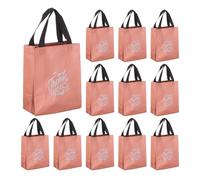sourcing map 12pcs Reusable Gift Bags, Rose Gold Tote Glossy Grocery Shopping Bag with Handles for Birthday Parties, Wedding, Christmas - 7.9"x10.2"x3.9"/ Silver Words