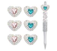 sourcing map 12Pcs Rhinestone Beads for Pens Heart Shape Fancy Focal Beads Bling Rhinestone for Beadable Pens Jewelry Making Keychain DIY Handicrafts(Lake Blue, Pink)