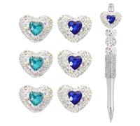sourcing map 12Pcs Rhinestone Beads for Pens Heart Shape Fancy Focal Beads Bling Rhinestone for Beadable Pens Jewelry Making Keychain DIY Handicrafts(Lake Blue, Sea Blue)