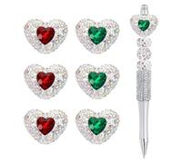 sourcing map 12Pcs Rhinestone Beads for Pens Heart Shape Fancy Focal Beads Bling Rhinestone for Beadable Pens Jewelry Making Keychain DIY Handicrafts(Red, Dark Green)