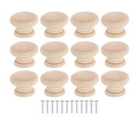 sourcing map 12Pcs Round Wood Drawer Knob, 1 3/8" Diameter Round Dresser Knobs Wooden Knobs with Screws for Furniture Drawer Dresser Wardrobe Cupboard