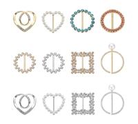 sourcing map 12pcs Silk Scarf Ring Clip, Heart Shape Round T-Shirt Ties Clips Kit Clothes Corner Knotted Button Waist Buckle Wrap Holder for Women Shawl Shirts Clothing, Silver, Gold