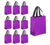 sourcing map 12Pcs Sparkle Reusable Gift Bags with Handles, Glossy Finish Non-woven Tote Bags Foldable Large Shopping Bag for Wedding Party Gifts Grocery, 10.6 x 13 Inch Purple