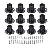 sourcing map 12Pcs Stainless Steel Closet Rod Brackets, 7/8 Inch Dia Wardrobe Holder for Pipe, Shower Curtain Rod Pole End Supports Sockets Flange with Screws, Black