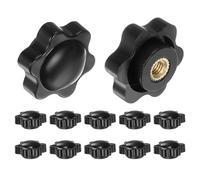 sourcing map 12pcs Star Knobs M5 Female Thread 25mm 6-Point Plastic Head Brass Insert Non-Through Hole Screw-in Threaded Hand Knob Clamping Handle, Black