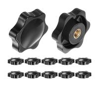 sourcing map 12pcs Star Knobs M5 Female Thread 32mm 6-Point Plastic Head Brass Insert Non-Through Hole Screw-in Threaded Hand Knob Clamping Handle, Black