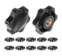 sourcing map 12pcs Star Knobs M8 Female Thread 32mm 6-Point Plastic Head Brass Insert Non-Through Hole Screw-in Threaded Hand Knob Clamping Handle, Black