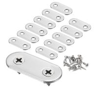 sourcing map 12pcs Straight Bracket 1.4" x 0.6" Stainless Steel Flat Fixing Brackets Mending Plate Corner Brace Connector with 24 Screws for Wood Board Bed Frame Furniture Shelves, Silver