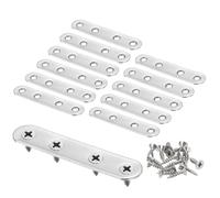 sourcing map 12pcs Straight Bracket 3" x 0.6" Stainless Steel Flat Fixing Brackets Mending Plate Corner Brace Connector with 48 Screws for Wood Board Bed Frame Furniture Shelves, Silver
