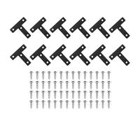 sourcing map 12Pcs t Shape Flat Bracket, 2.36" x 2.36" Metal Flat Corner Bracket Right Angle Corner Brace Mending Plate with Screws for Wood Frame Furniture Fixing Joining, Black